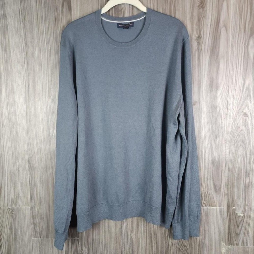 Banana‎ Republic Mens Crew Neck Sweater Blue Gray Fine Knit Long Sleeve Large